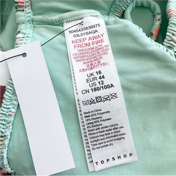 New Topshop Shirred Green Floral Bikini Top Size 12 - Picture 4 of 4